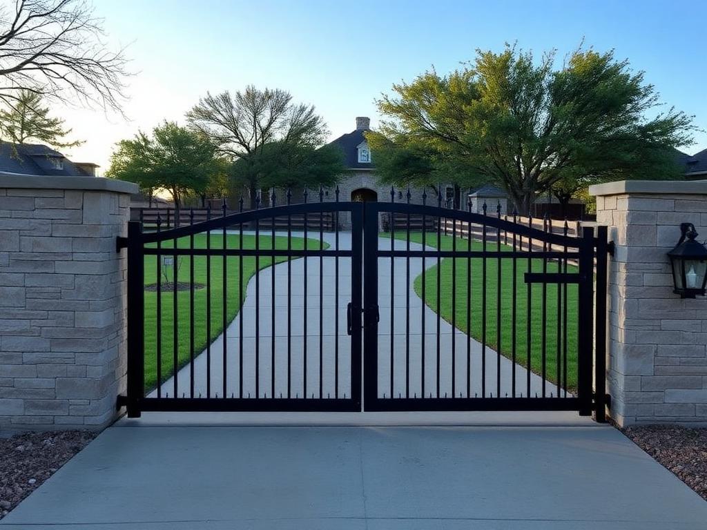 Custom black metal driveway gate