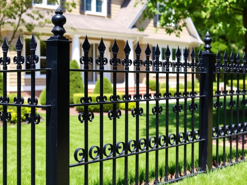 Black ornamental wrought iron fence
